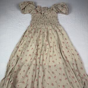 Cottagecore Prairie Maxi Dress Floral Smocked Puff Sleeve Milkmaid Romantic Boho